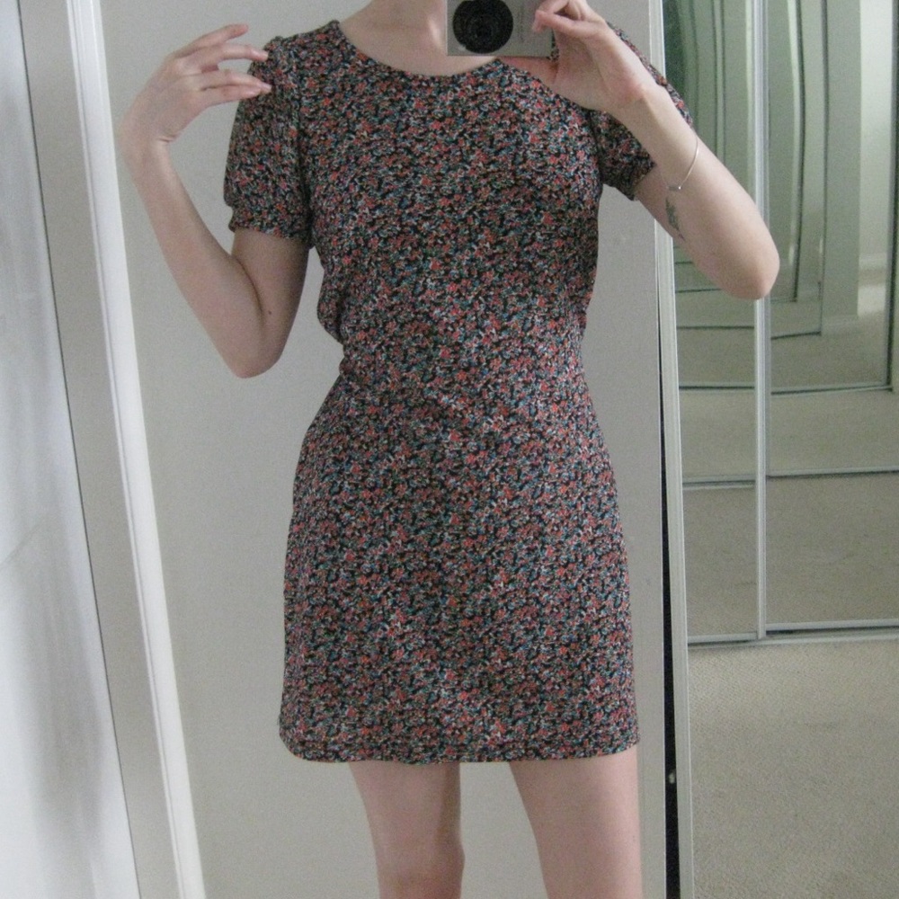 Retro Korean Floral Mini Dress with Ribbon